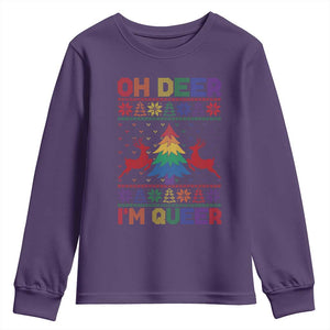 Funny Christmas LGBT Youth Sweatshirt Oh Deer Im Queer TS09 Purple Print Your Wear