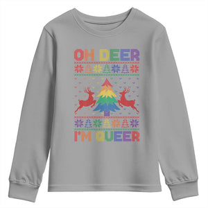 Funny Christmas LGBT Youth Sweatshirt Oh Deer Im Queer TS09 Sport Gray Print Your Wear