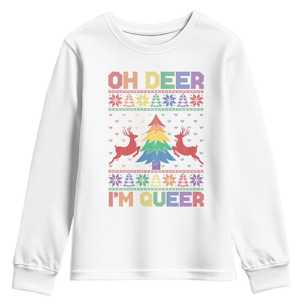 Funny Christmas LGBT Youth Sweatshirt Oh Deer Im Queer TS09 White Print Your Wear