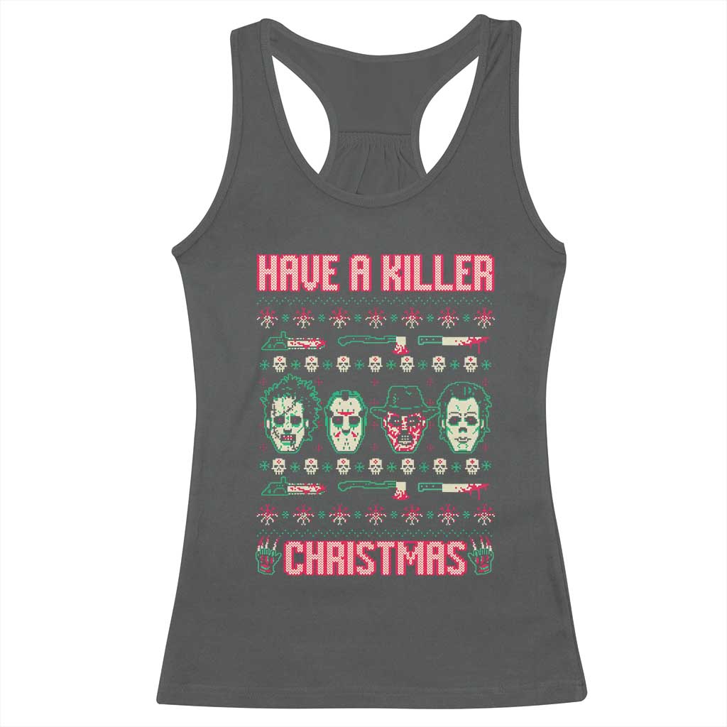 Horror Xmas Racerback Tank Top Have A Killer Christmas Horror Characters TS09 Dark Heather Print Your Wear