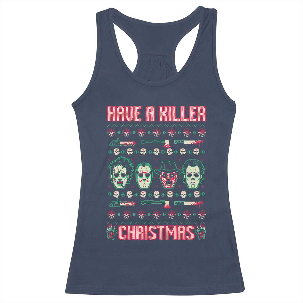 Horror Xmas Racerback Tank Top Have A Killer Christmas Horror Characters TS09 Navy Print Your Wear