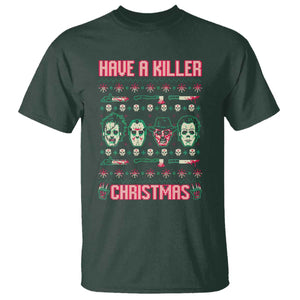 Horror Xmas T Shirt Have A Killer Christmas Horror Characters TS09 Dark Forest Green Print Your Wear