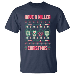 Horror Xmas T Shirt Have A Killer Christmas Horror Characters TS09 Navy Print Your Wear