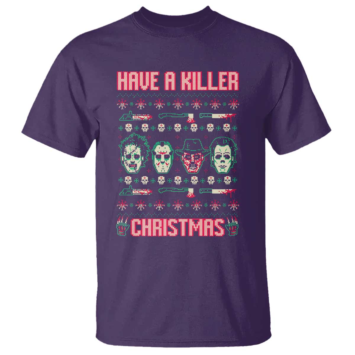 Horror Xmas T Shirt Have A Killer Christmas Horror Characters TS09 Purple Print Your Wear