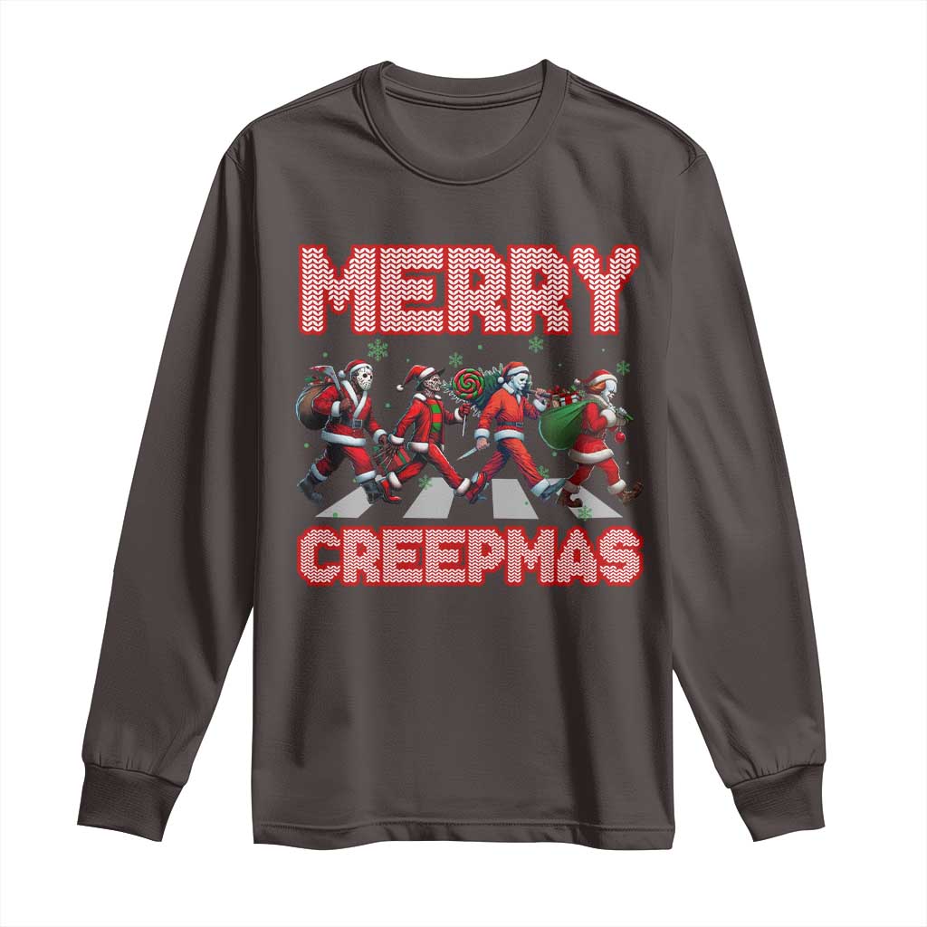 Horror Christmas Long Sleeve Shirt Merry Creepmas Horror Characters TS09 Dark Chocolate Print Your Wear