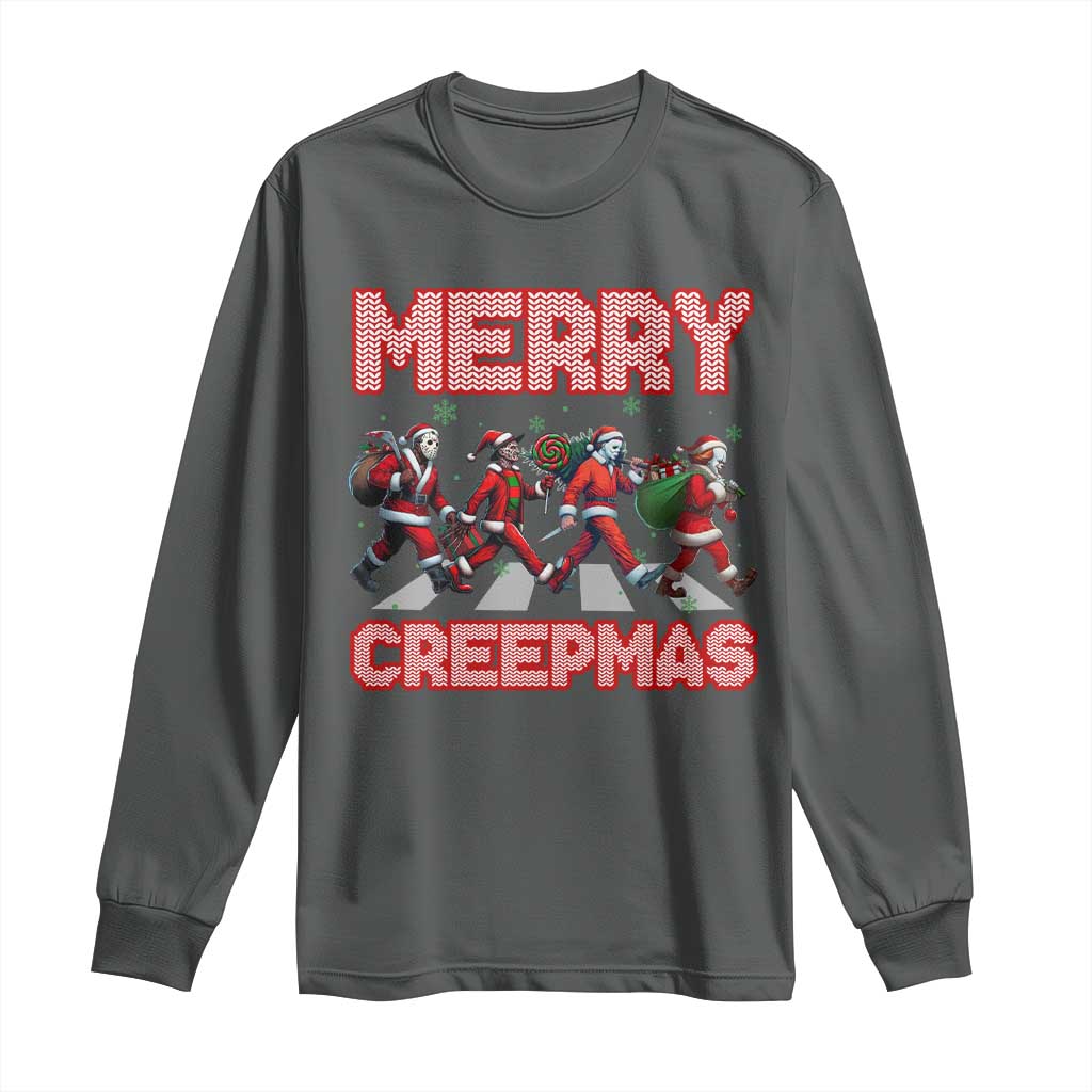 Horror Christmas Long Sleeve Shirt Merry Creepmas Horror Characters TS09 Dark Heather Print Your Wear