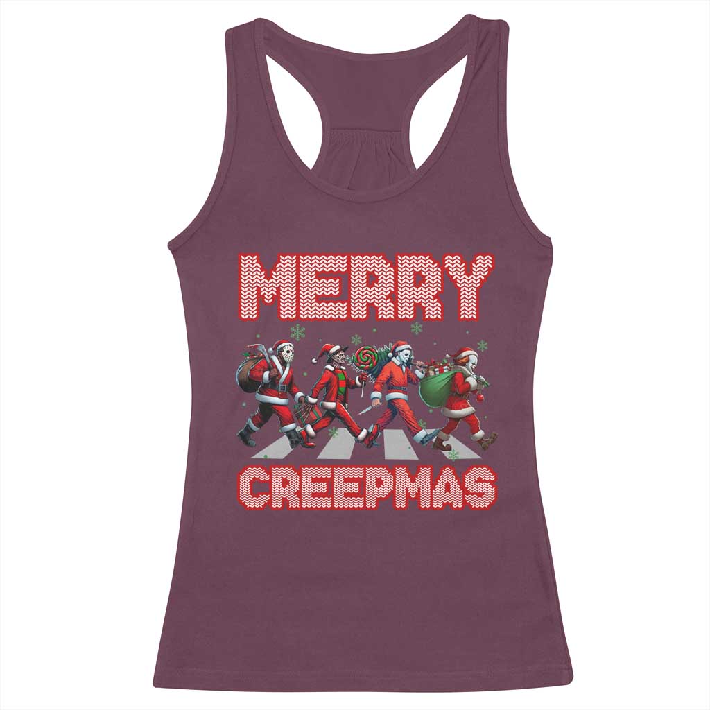 Horror Christmas Racerback Tank Top Merry Creepmas Horror Characters TS09 Maroon Print Your Wear