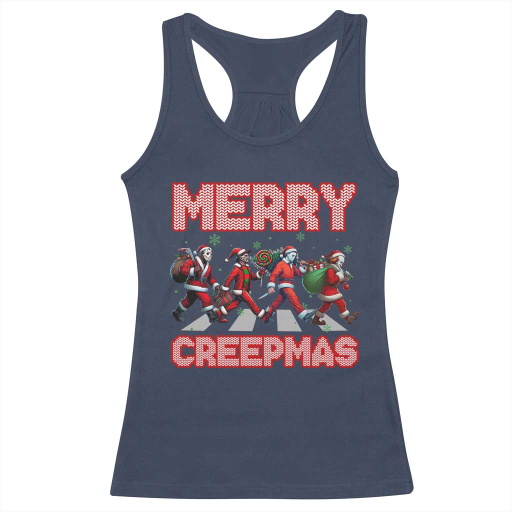 Horror Christmas Racerback Tank Top Merry Creepmas Horror Characters TS09 Navy Print Your Wear