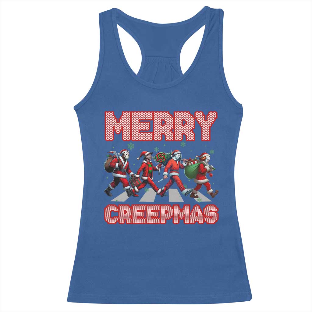 Horror Christmas Racerback Tank Top Merry Creepmas Horror Characters TS09 Royal Blue Print Your Wear