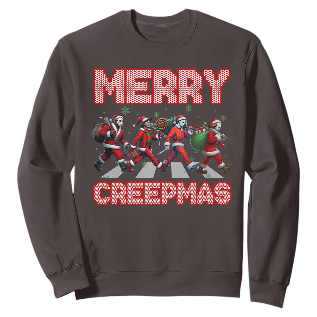 Horror Christmas Sweatshirt Merry Creepmas Horror Characters TS09 Dark Chocolate Print Your Wear