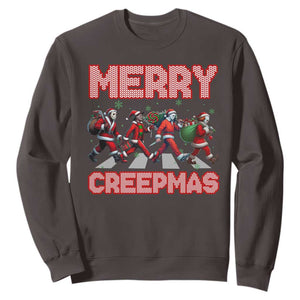 Horror Christmas Sweatshirt Merry Creepmas Horror Characters TS09 Dark Chocolate Print Your Wear