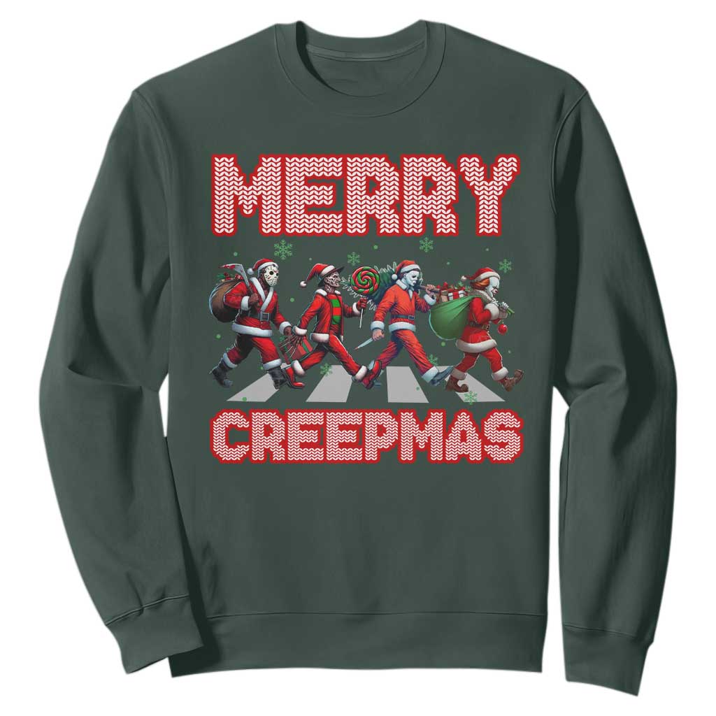 Horror Christmas Sweatshirt Merry Creepmas Horror Characters TS09 Dark Forest Green Print Your Wear