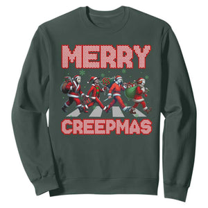 Horror Christmas Sweatshirt Merry Creepmas Horror Characters TS09 Dark Forest Green Print Your Wear