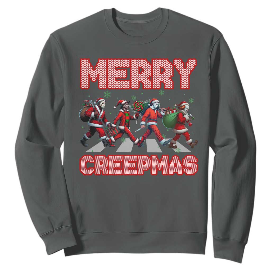 Horror Christmas Sweatshirt Merry Creepmas Horror Characters TS09 Dark Heather Print Your Wear