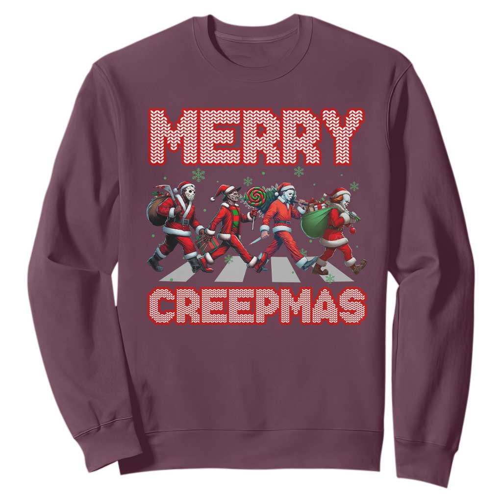 Horror Christmas Sweatshirt Merry Creepmas Horror Characters TS09 Maroon Print Your Wear
