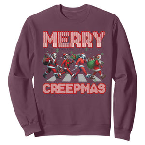Horror Christmas Sweatshirt Merry Creepmas Horror Characters TS09 Maroon Print Your Wear