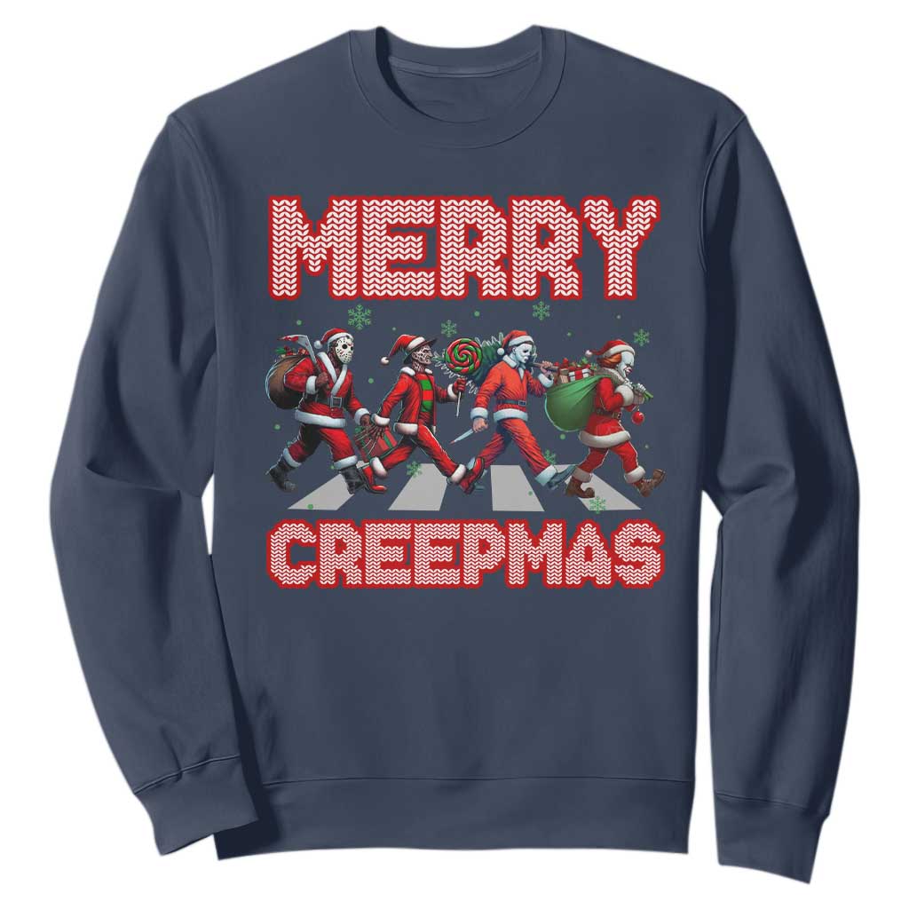 Horror Christmas Sweatshirt Merry Creepmas Horror Characters TS09 Navy Print Your Wear