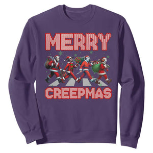Horror Christmas Sweatshirt Merry Creepmas Horror Characters TS09 Purple Print Your Wear