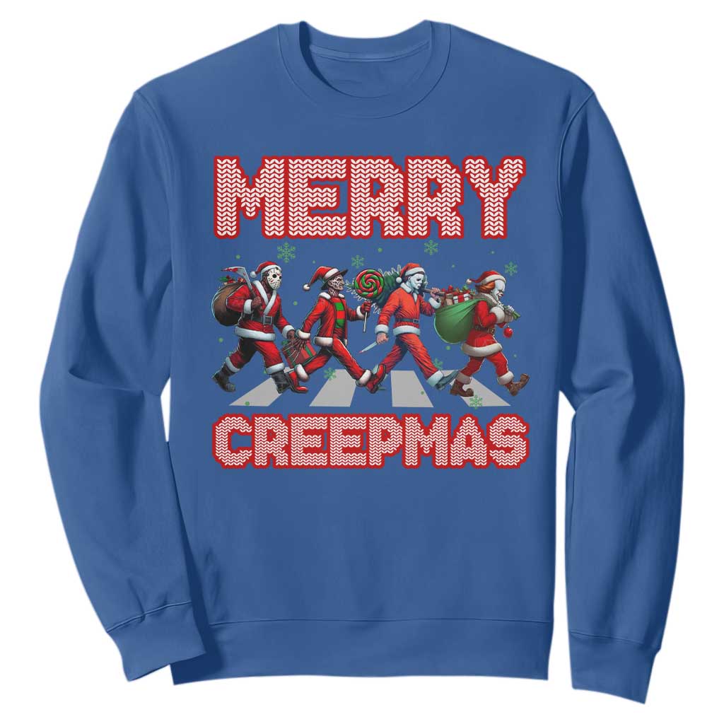 Horror Christmas Sweatshirt Merry Creepmas Horror Characters TS09 Royal Blue Print Your Wear