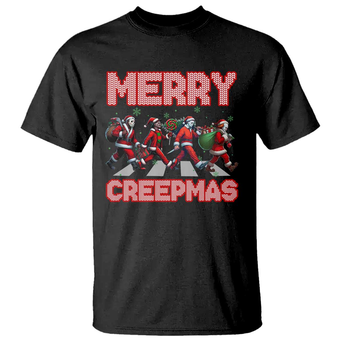 Horror Christmas T Shirt Merry Creepmas Horror Characters TS09 Black Print Your Wear