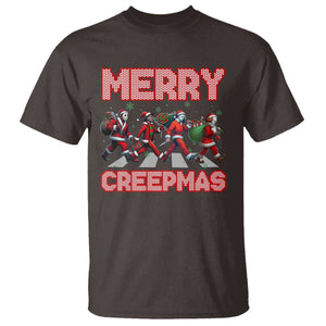 Horror Christmas T Shirt Merry Creepmas Horror Characters TS09 Dark Chocolate Print Your Wear