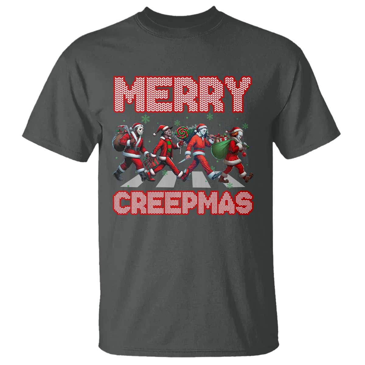 Horror Christmas T Shirt Merry Creepmas Horror Characters TS09 Dark Heather Print Your Wear