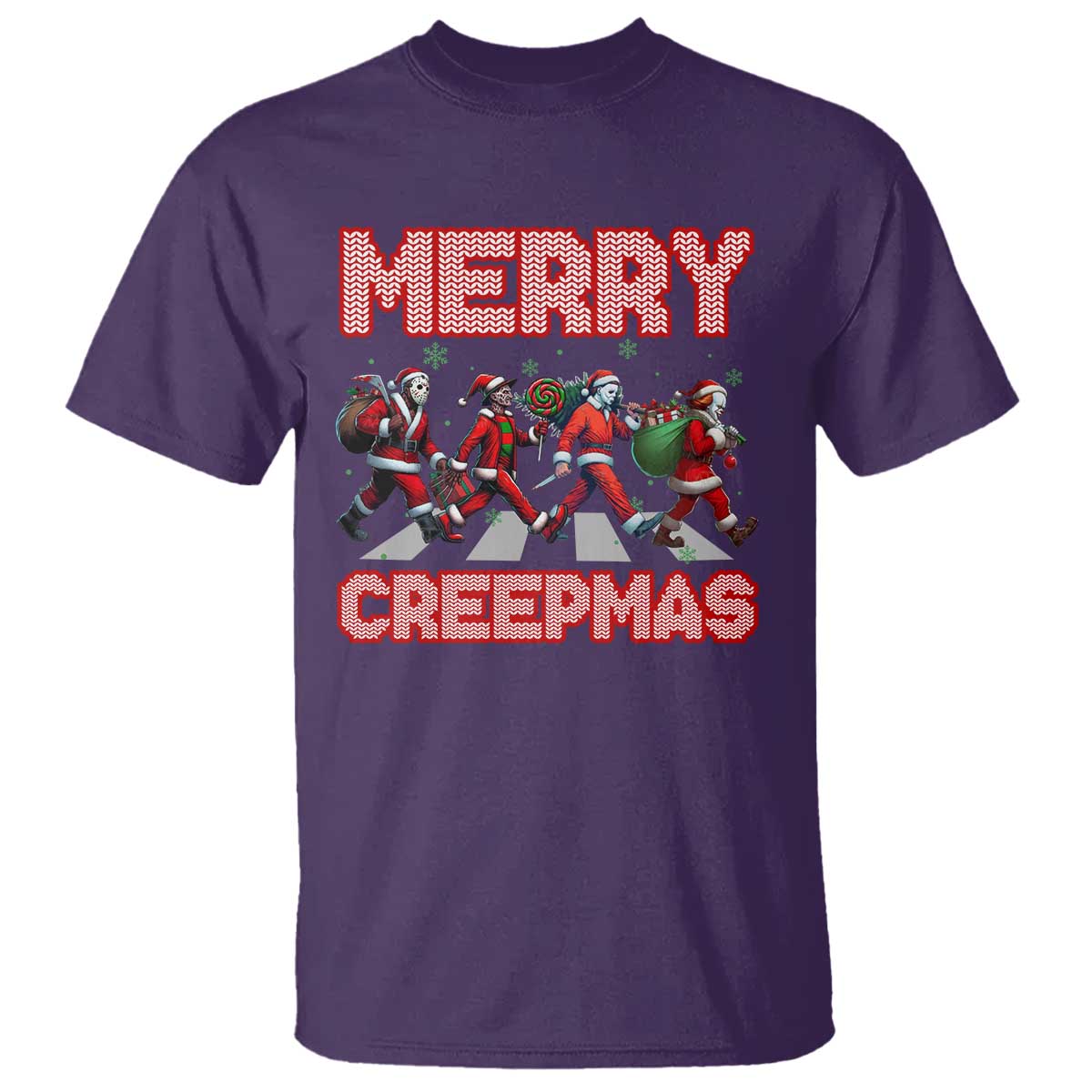 Horror Christmas T Shirt Merry Creepmas Horror Characters TS09 Purple Print Your Wear