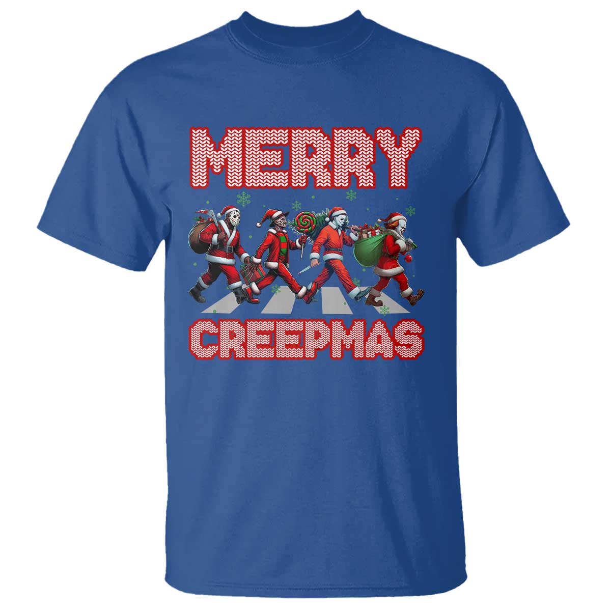 Horror Christmas T Shirt Merry Creepmas Horror Characters TS09 Royal Blue Print Your Wear