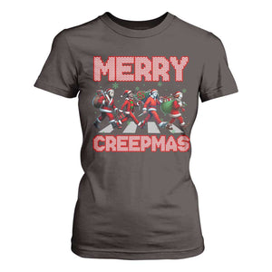 Horror Christmas T Shirt For Women Merry Creepmas Horror Characters TS09 Dark Chocolate Print Your Wear