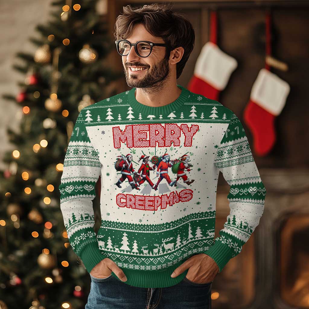Horror Xmas Ugly Christmas Sweater Merry Creepmas Horror Characters TS09 Green Print Your Wear