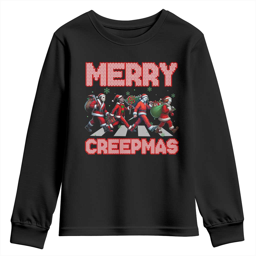 Horror Christmas Youth Sweatshirt Merry Creepmas Horror Characters TS09 Black Print Your Wear