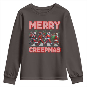 Horror Christmas Youth Sweatshirt Merry Creepmas Horror Characters TS09 Dark Chocolate Print Your Wear
