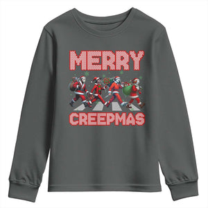 Horror Christmas Youth Sweatshirt Merry Creepmas Horror Characters TS09 Dark Heather Print Your Wear