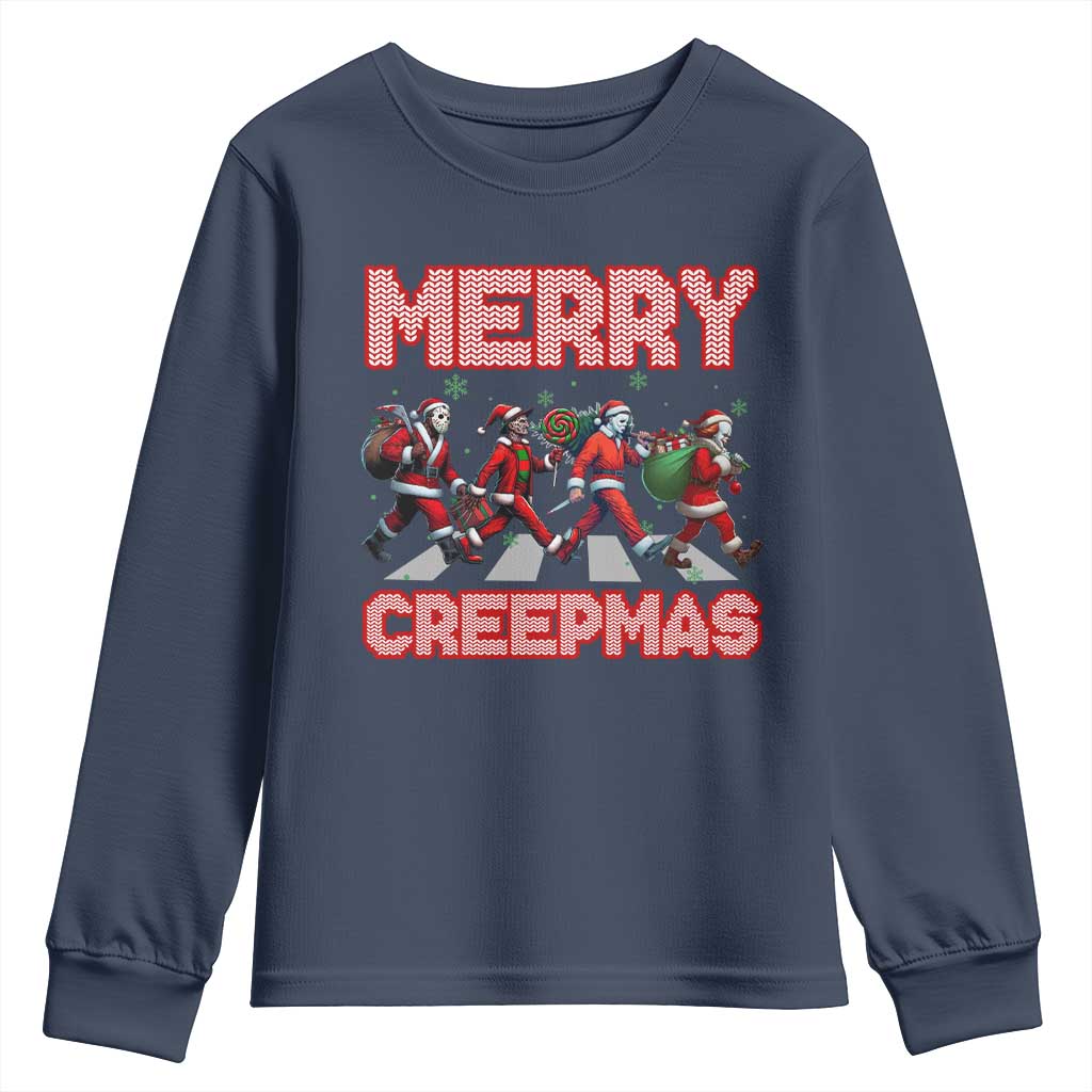 Horror Christmas Youth Sweatshirt Merry Creepmas Horror Characters TS09 Navy Print Your Wear