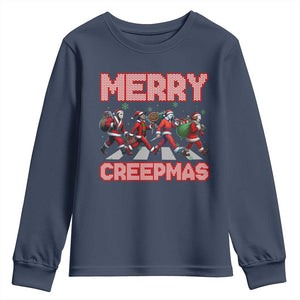 Horror Christmas Youth Sweatshirt Merry Creepmas Horror Characters TS09 Navy Print Your Wear