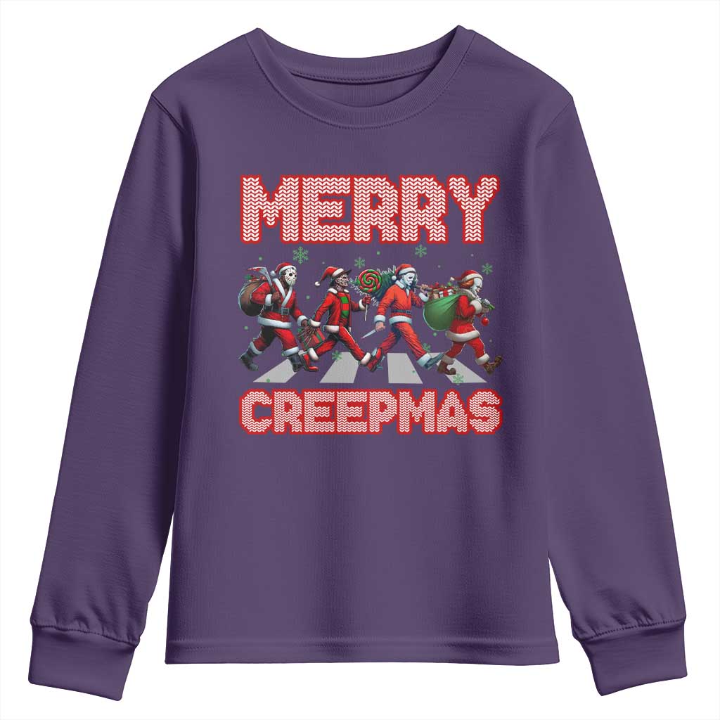 Horror Christmas Youth Sweatshirt Merry Creepmas Horror Characters TS09 Purple Print Your Wear