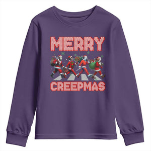 Horror Christmas Youth Sweatshirt Merry Creepmas Horror Characters TS09 Purple Print Your Wear