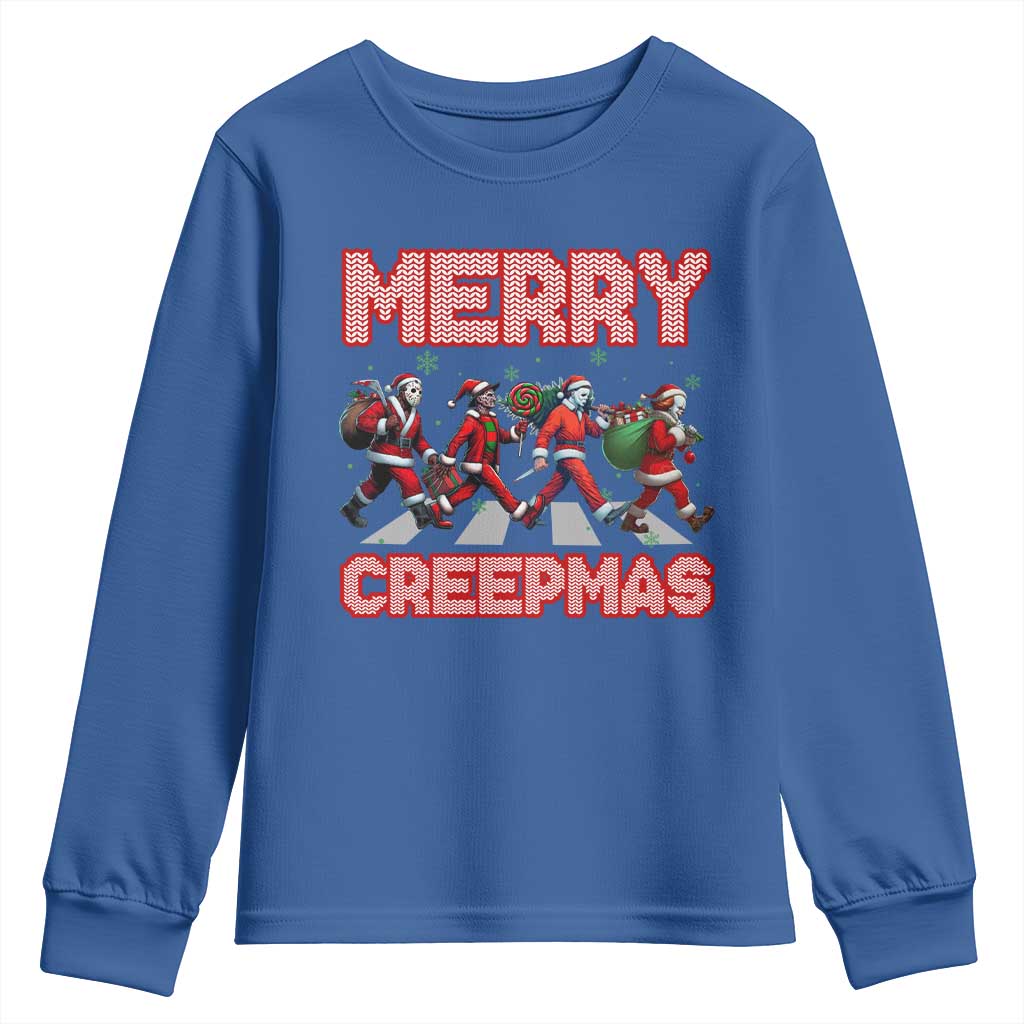 Horror Christmas Youth Sweatshirt Merry Creepmas Horror Characters TS09 Royal Blue Print Your Wear