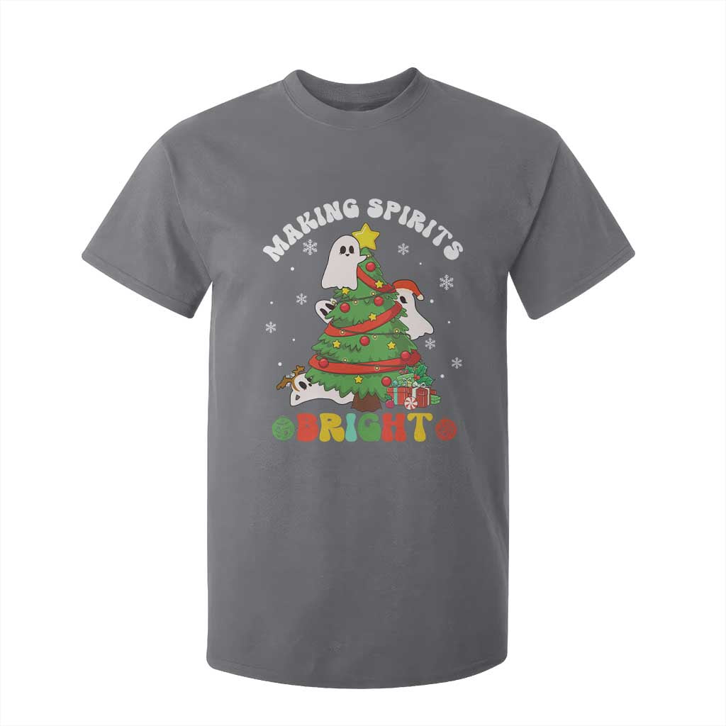 Gothic Xmas T Shirt For Kid Making Spirits Bright Cute Ghost Christmas Tree TS09 Charcoal Print Your Wear