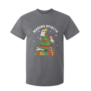 Gothic Xmas T Shirt For Kid Making Spirits Bright Cute Ghost Christmas Tree TS09 Charcoal Print Your Wear