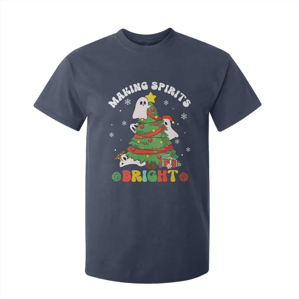 Gothic Xmas T Shirt For Kid Making Spirits Bright Cute Ghost Christmas Tree TS09 Navy Print Your Wear