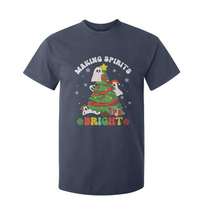 Gothic Xmas T Shirt For Kid Making Spirits Bright Cute Ghost Christmas Tree TS09 Navy Print Your Wear
