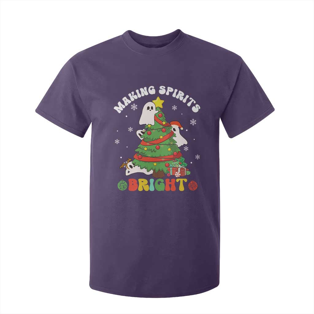 Gothic Xmas T Shirt For Kid Making Spirits Bright Cute Ghost Christmas Tree TS09 Purple Print Your Wear