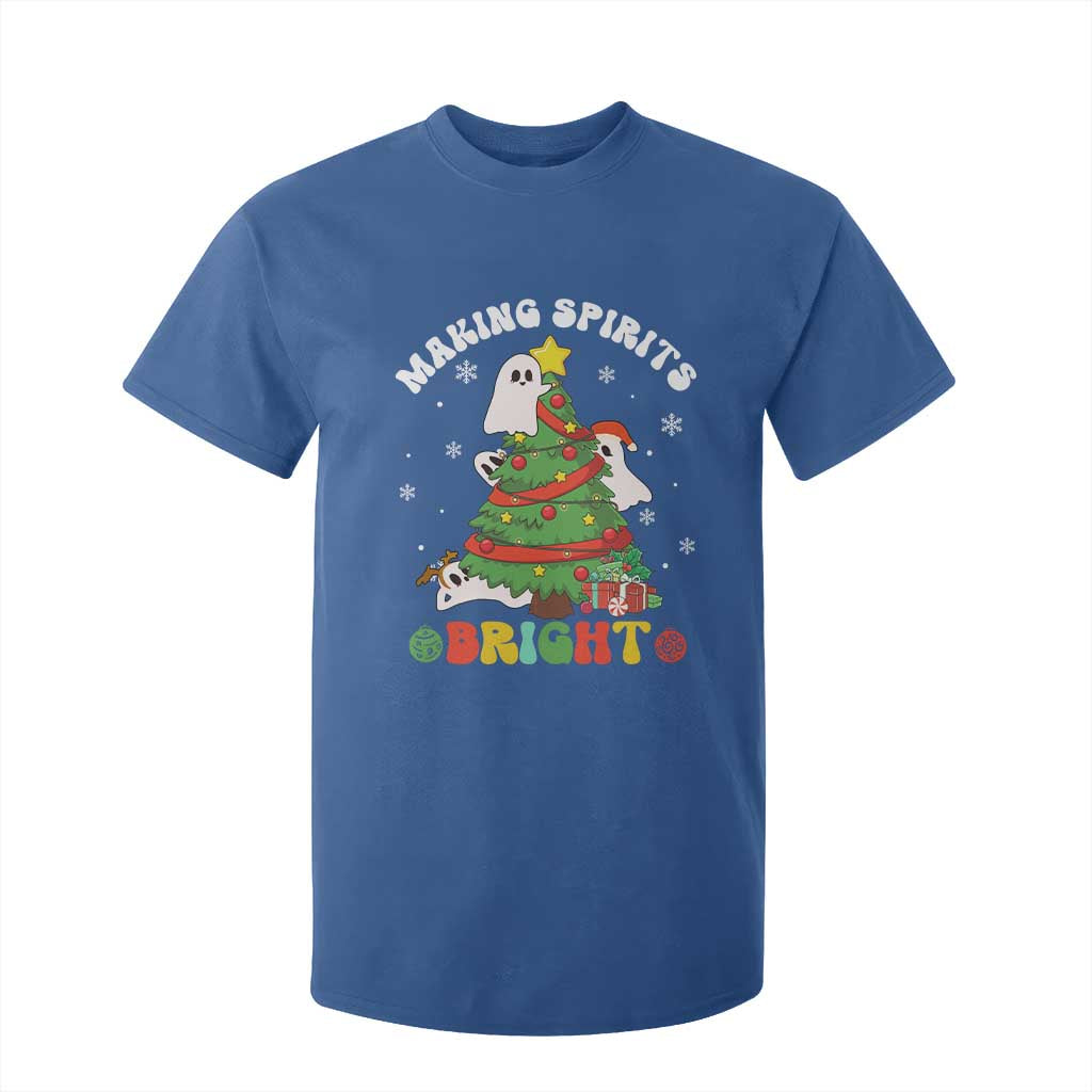 Gothic Xmas T Shirt For Kid Making Spirits Bright Cute Ghost Christmas Tree TS09 Royal Blue Print Your Wear