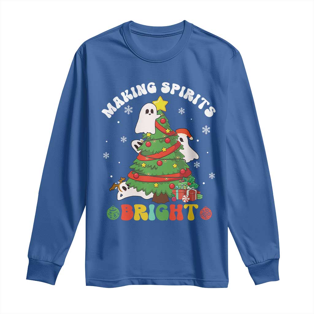 Gothic Xmas Long Sleeve Shirt Making Spirits Bright Cute Ghost Christmas Tree TS09 Royal Blue Print Your Wear