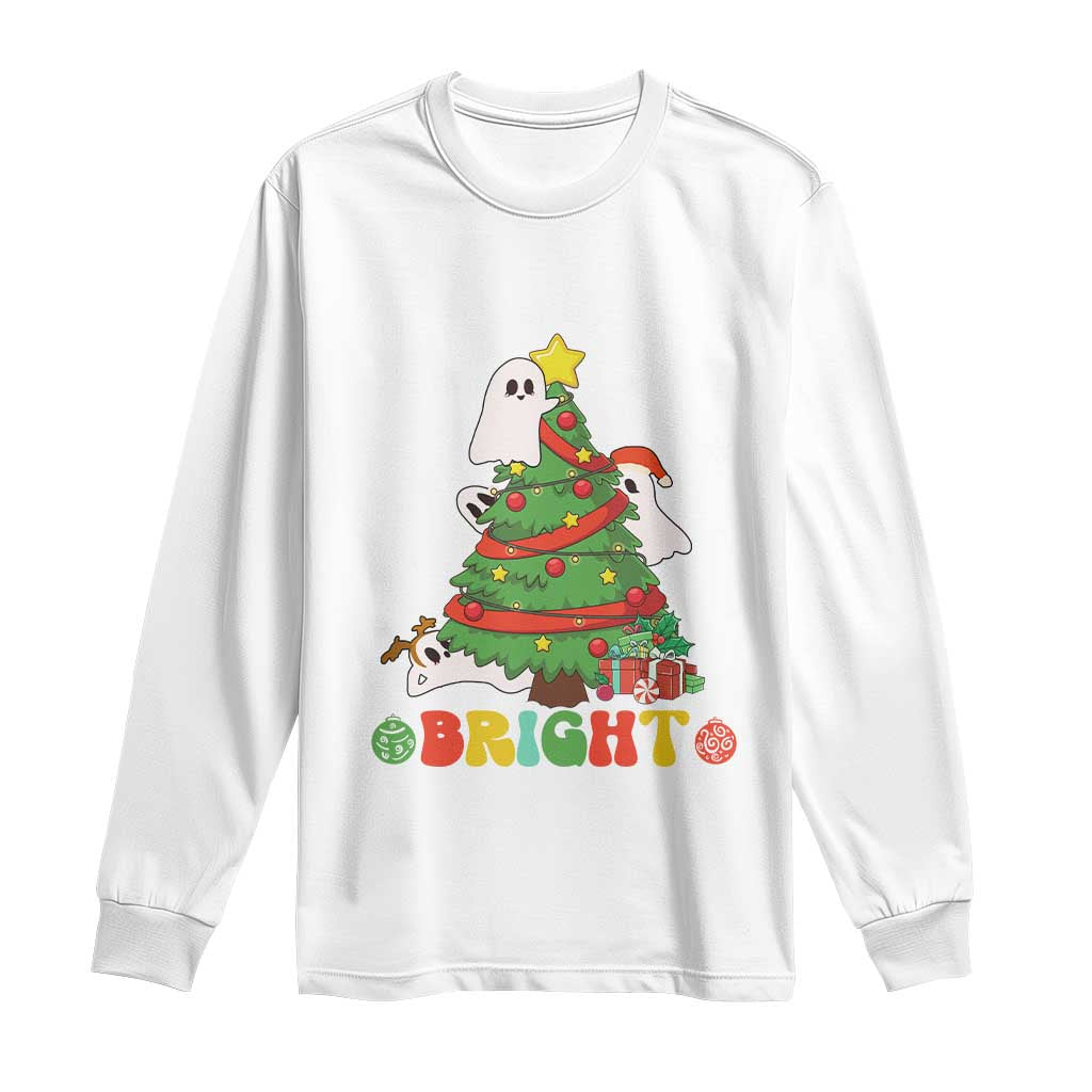 Gothic Xmas Long Sleeve Shirt Making Spirits Bright Cute Ghost Christmas Tree TS09 White Print Your Wear
