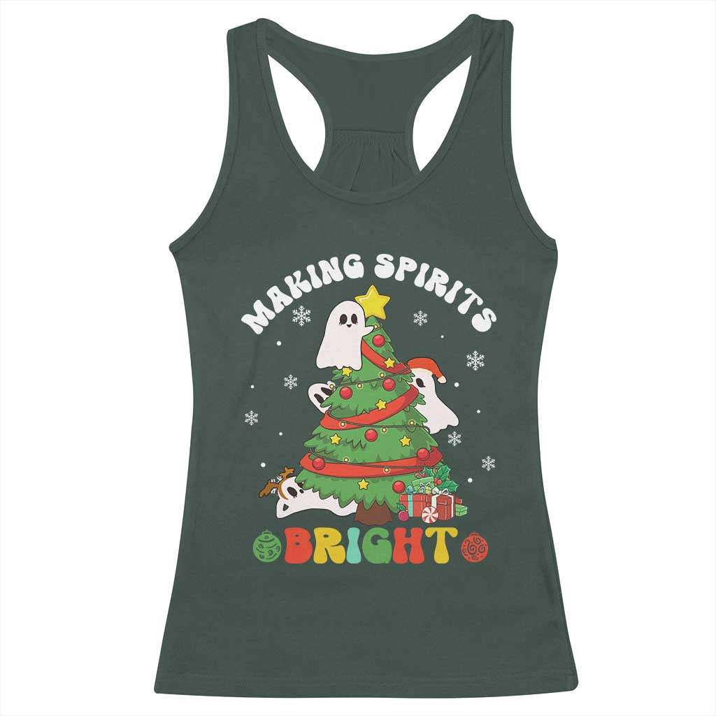Gothic Xmas Racerback Tank Top Making Spirits Bright Cute Ghost Christmas Tree TS09 Dark Forest Green Print Your Wear