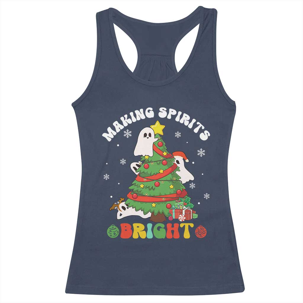 Gothic Xmas Racerback Tank Top Making Spirits Bright Cute Ghost Christmas Tree TS09 Navy Print Your Wear
