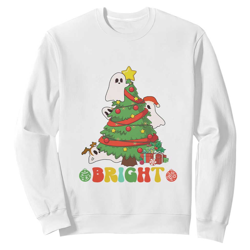 Gothic Xmas Sweatshirt Making Spirits Bright Cute Ghost Christmas Tree TS09 White Print Your Wear