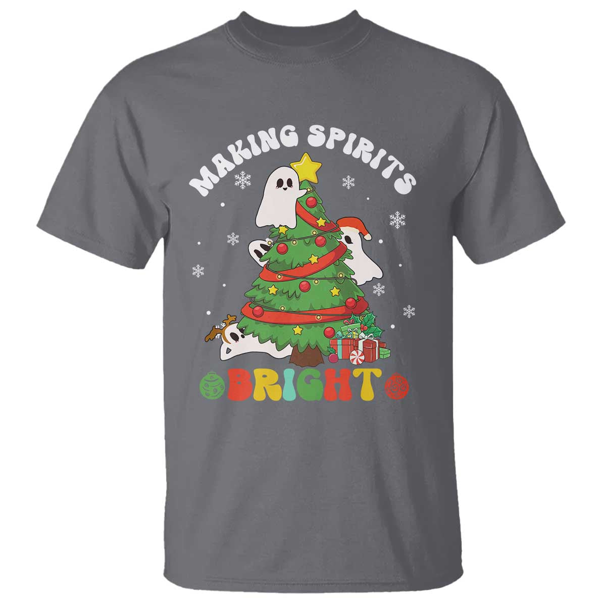 Gothic Xmas T Shirt Making Spirits Bright Cute Ghost Christmas Tree TS09 Charcoal Print Your Wear